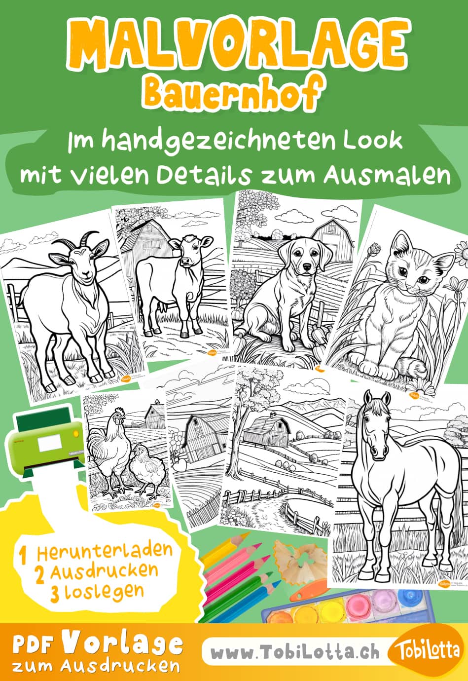 143234 -2-Bauernhof Malvorlage Ausmalbilder Tiere Bauernhoftiere Kinder gratis pdf ausmalbilder Natur Landschaften Tiere Bauernhof