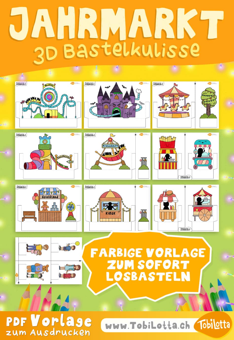 705307 -7- Jahrmarkt Bastelvorlage Amusament Park Printable Kirmes Oktoberfest Basteln Achterbahn bastelbogen Karussel 3d bastelvorlagen kinder Malvorlagen Freizeitpark