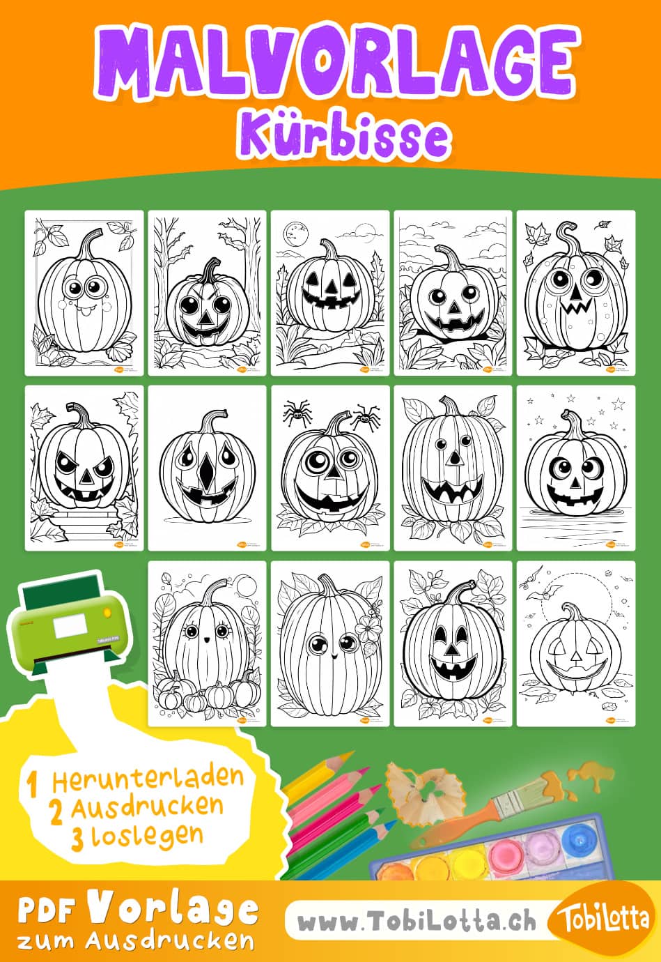 951762 -5- Kürbisse Halloween kürbis malvorlage ausmalvorlage kinder halloween herbst malen ausmalschablone fensterbilder kürbisse pdf vorlage herunterladen gratis halloween